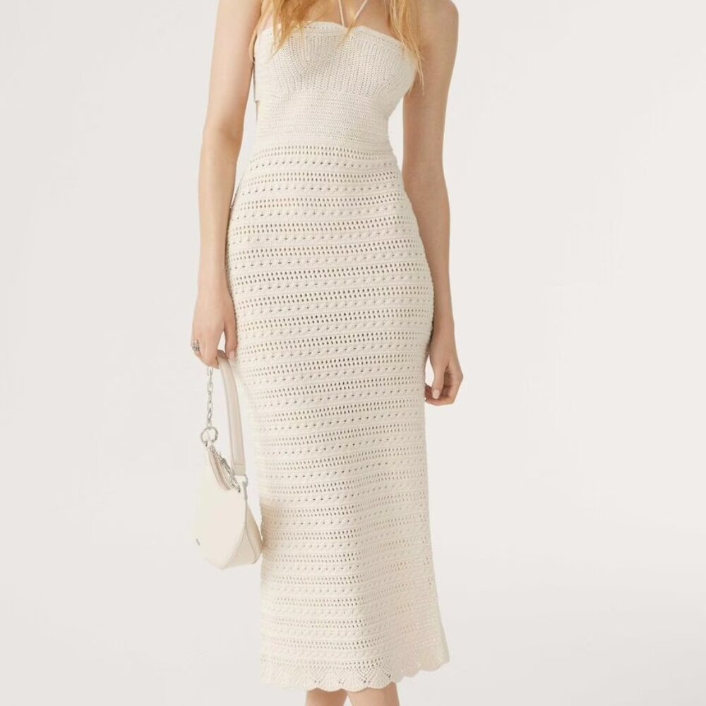 BA&SH Calune Cotton Crochet Halter Midi Dress